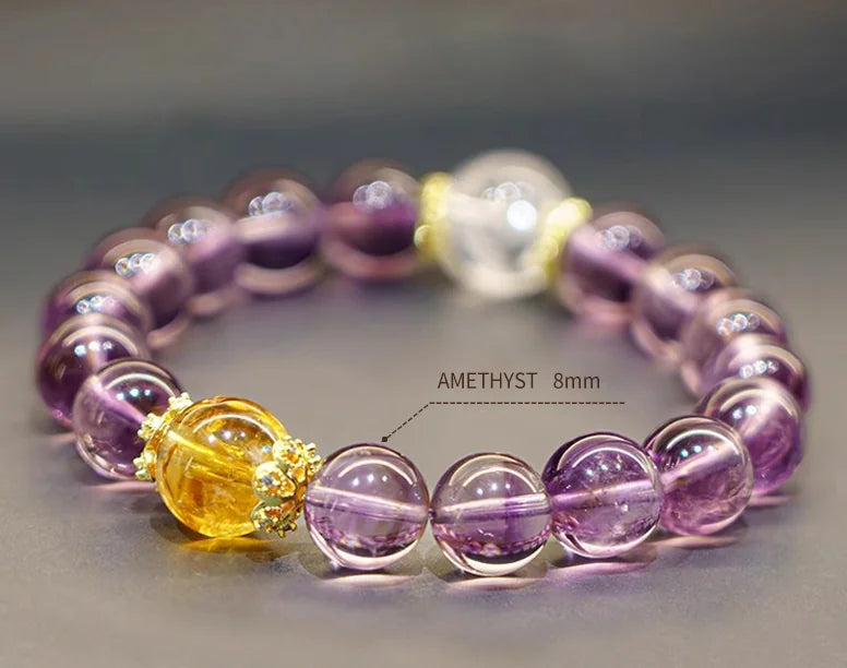 Purple Star River|Amethyst·Citrine·Clear Quartz Trio Energy Bracelet