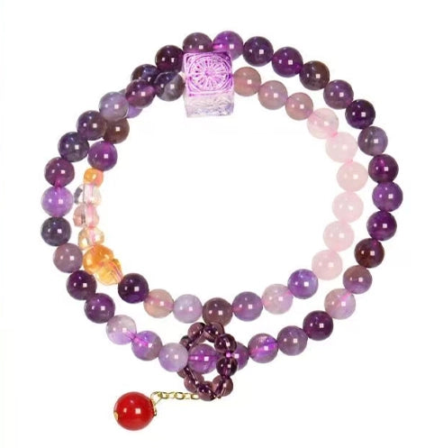 imalayan Serenity|Amethyst Double-Layer Bracelet with Rose Quartz Accents