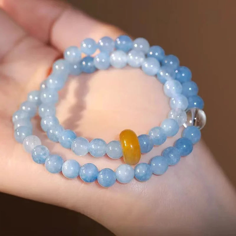 Himalayan Tides|Aquamarine & Clear Quartz Dual-Strand Bracelet