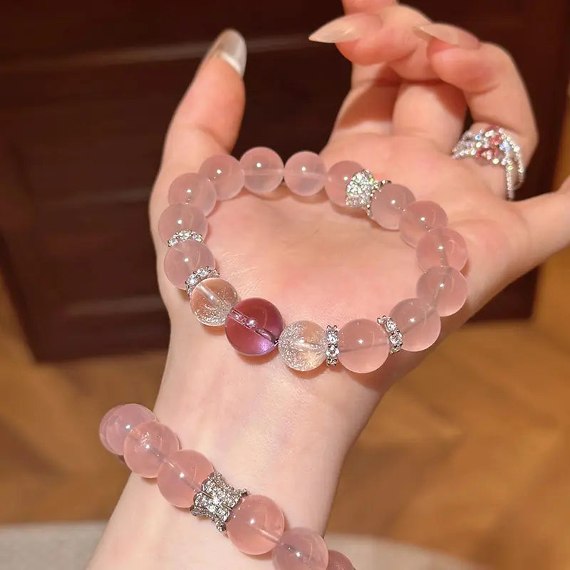 Rose Quartz Bracelet|8mm Mala Beads·Amethyst Accent——Gentle Healing on Your Wrist