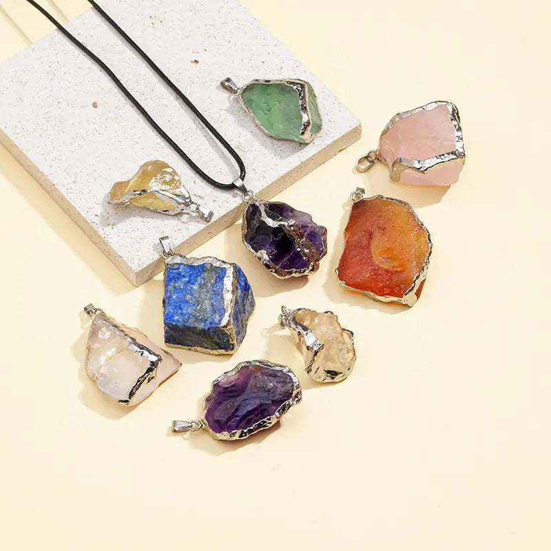 Raw Crystal Pendant | Handcrafted Hammered Edging & Uncut Stone Design Nature’s Energy Encased in Metal