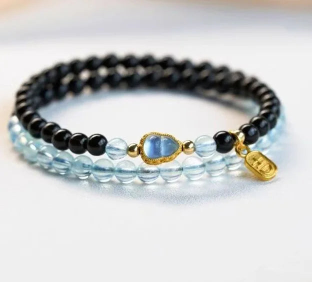 Sacred Duo|Tibetan Aqua-Obsidian Mala