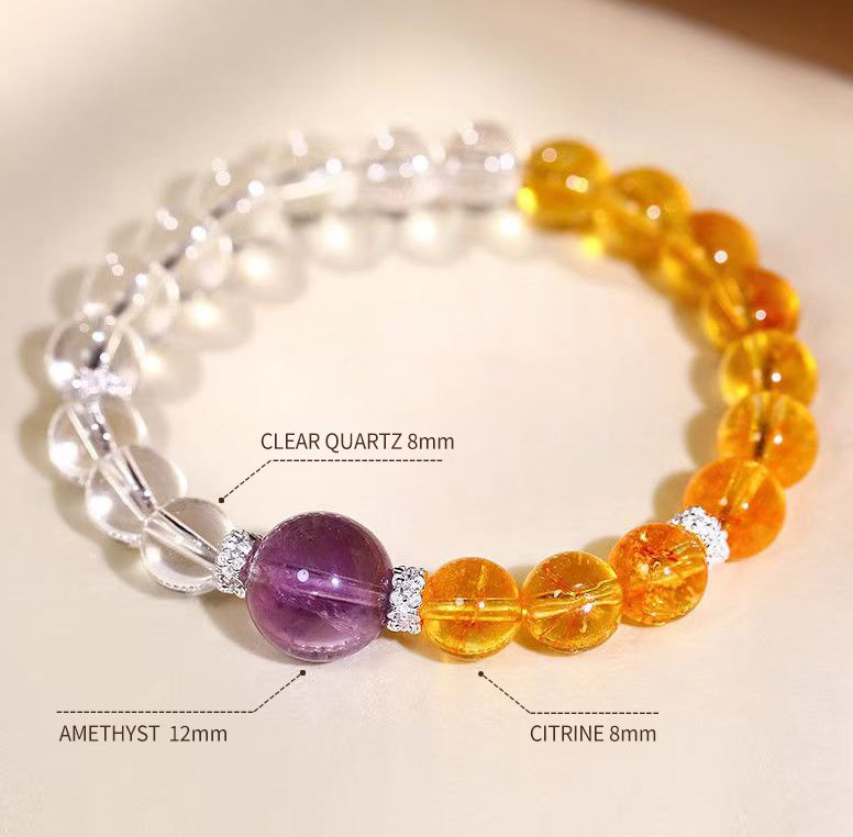 Tibetan Light Trinity | Clear Quartz, Citrine & Amethyst Bracelet Himalayan Energy Alchemy