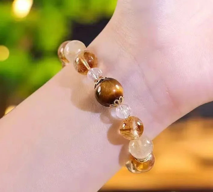 Citrine Single-Layer Bracelet|Tiger’s Eye Core·Himalayan Gold——A Wristbound Energy Amulet