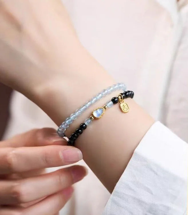 Sacred Duo|Tibetan Aqua-Obsidian Mala