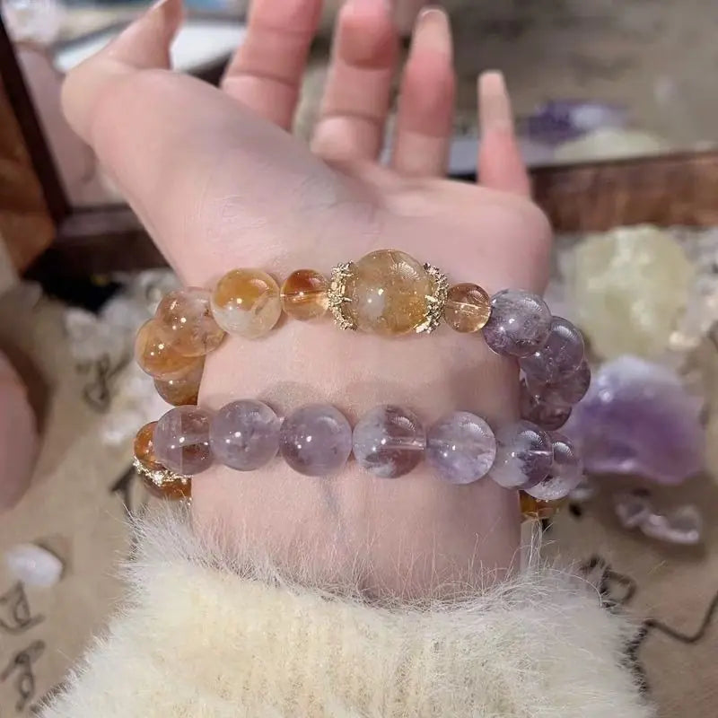 Single-Layer Bracelet|Amethyst & Citrine · Himalayan Harmony——Your Wrist’s Natural Symphony