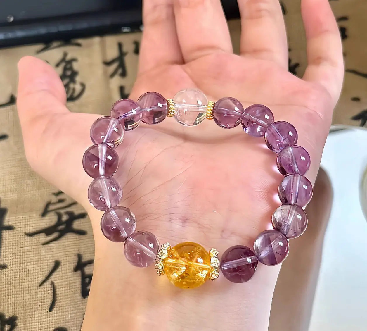 Purple Star River|Amethyst·Citrine·Clear Quartz Trio Energy Bracelet