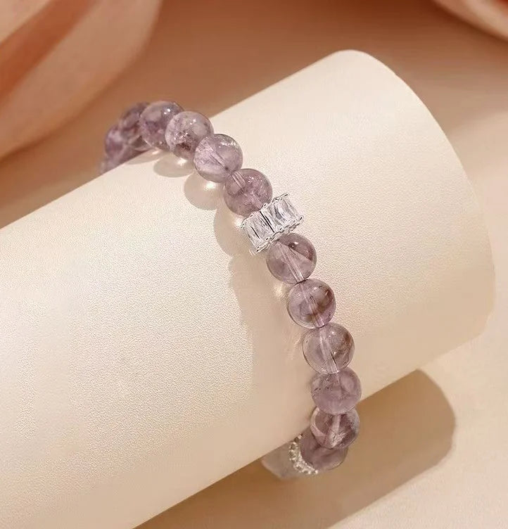 Himalayan Pilgrimage|Amethyst & Clear Quartz Single-Strand Bracelet