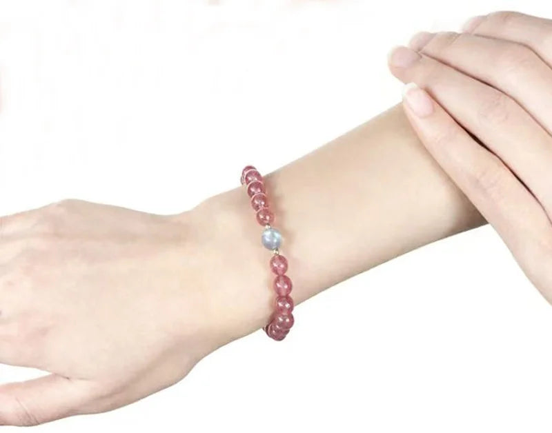 Strawberry Quartz Bracelet | Accented withLabradorite · Tibetan Artisan Craftsmanship