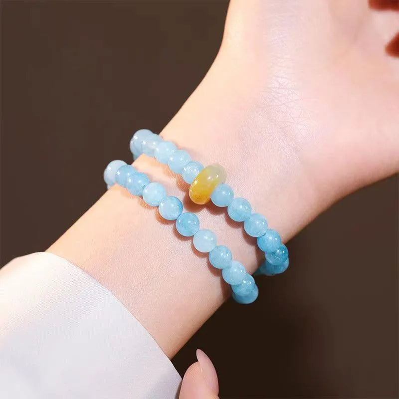 Himalayan Tides|Aquamarine & Clear Quartz Dual-Strand Bracelet