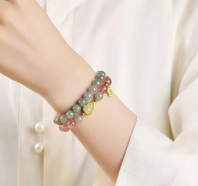 Hand-strung Strawberry Quartz & Blue Jade Mala