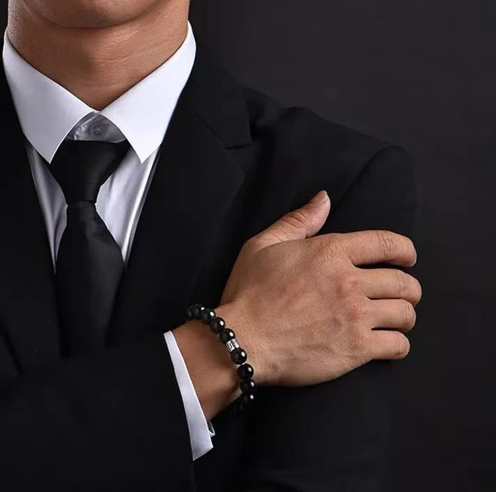 Obsidian Pi Xiu Bracelet|Midnight Cosmos·Silver Glyphs——Your Portable Energy Field