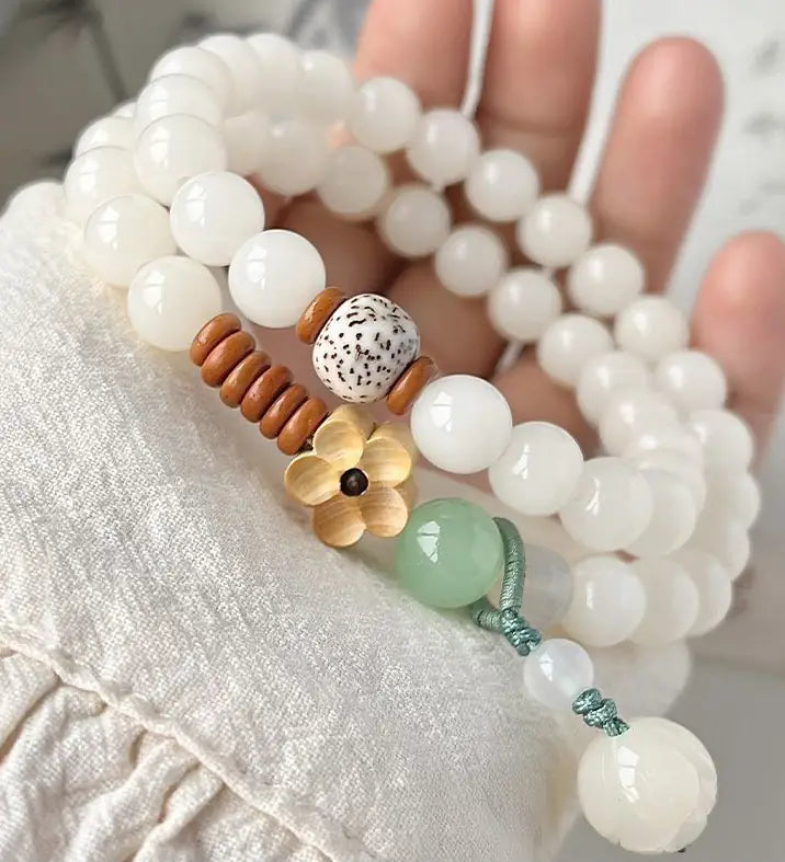 "Lotus Whispers" Double-Loop White Bodhi Bracelet