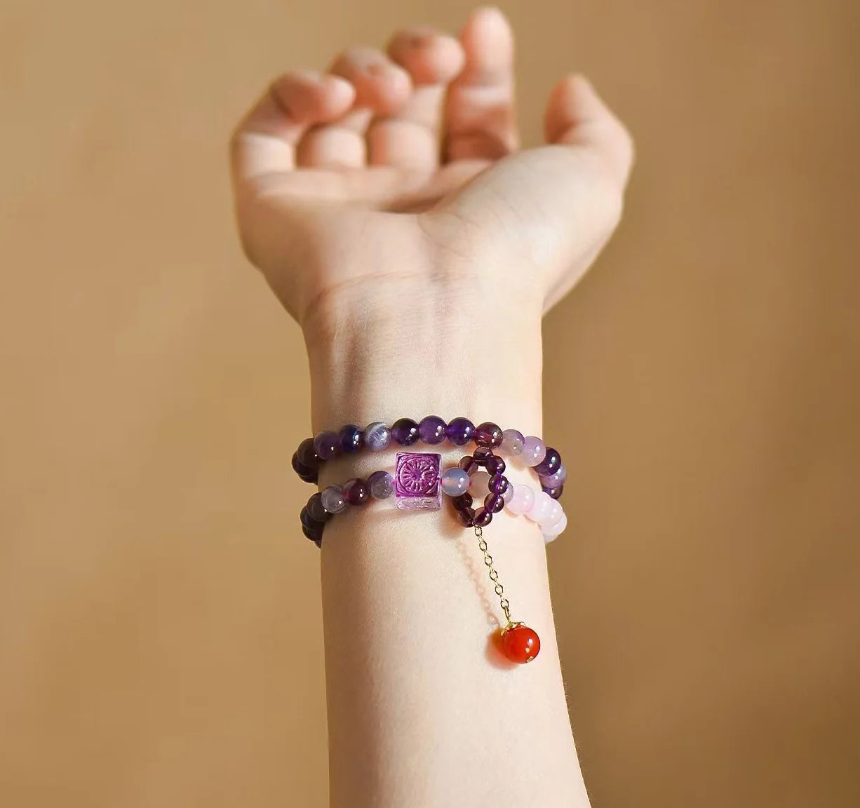 Geometric Amethyst Double Strand|Tibetan Crystal Cubes · Energy Duo