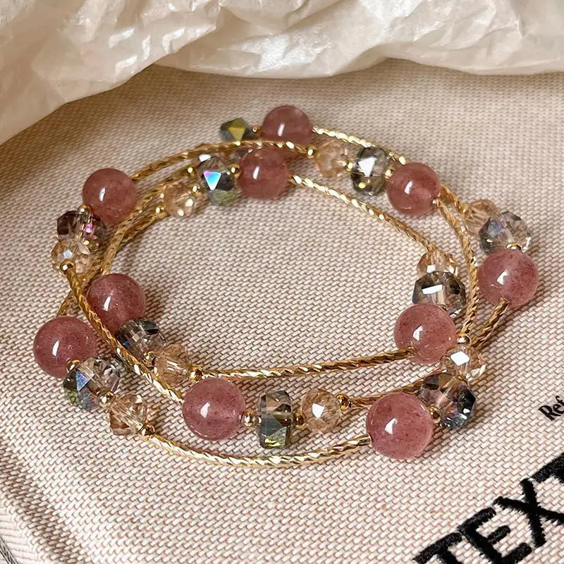 Himalayan Geometric Fusion | Smoky Quartz, Strawberry Quartz & Metal Link Bracelet Sacred Geometry of the Himalayas