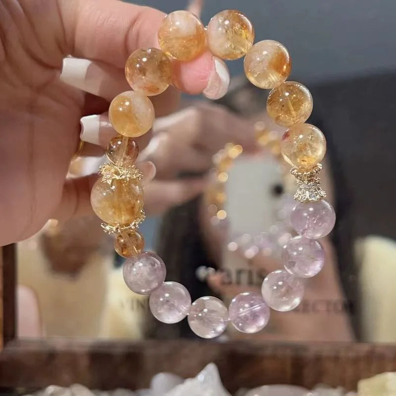 Single-Layer Bracelet|Amethyst & Citrine · Himalayan Harmony——Your Wrist’s Natural Symphony