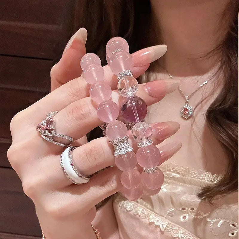 Rose Quartz Bracelet|8mm Mala Beads·Amethyst Accent——Gentle Healing on Your Wrist