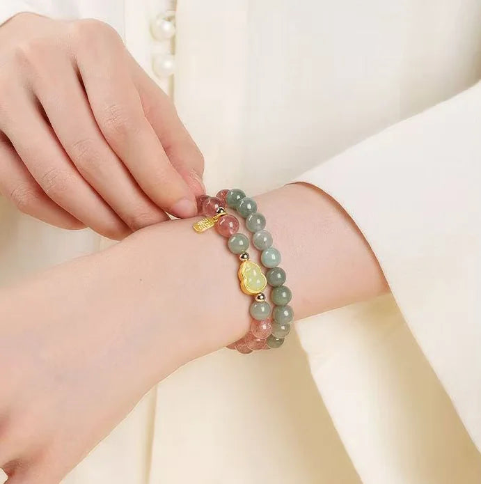 Hand-strung Strawberry Quartz & Blue Jade Mala