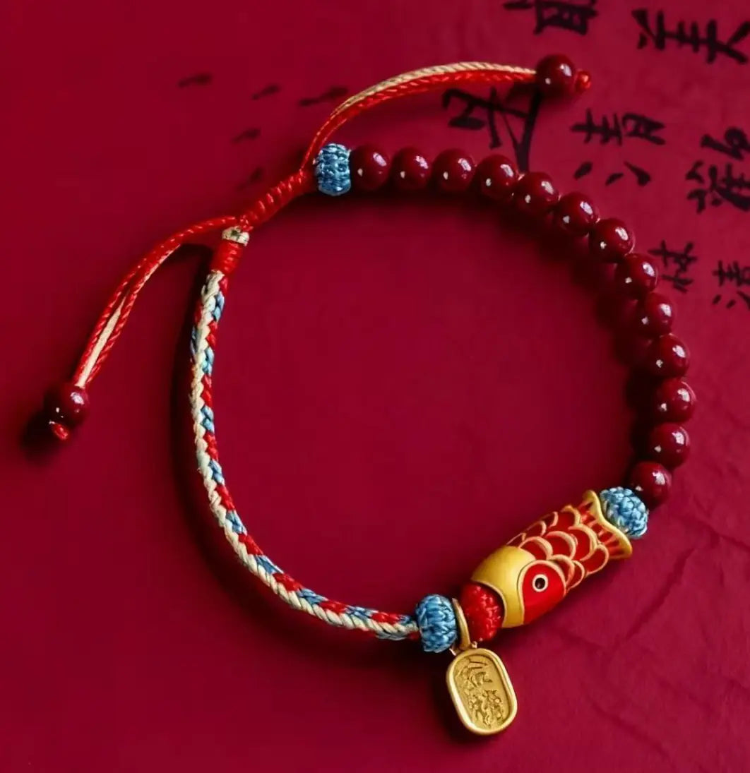 Red Brocade Braided Carp Bracelet