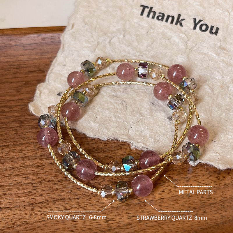 Himalayan Geometric Fusion | Smoky Quartz, Strawberry Quartz & Metal Link Bracelet Sacred Geometry of the Himalayas
