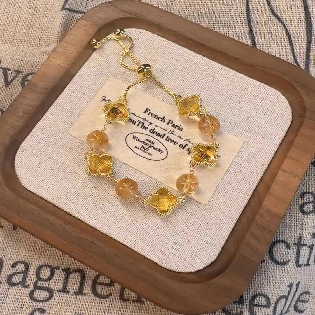 Citrine Single-Layer Bracelet|Four-Leaf Clover·Himalayan Gold——A Lucky Charm of Prosperity