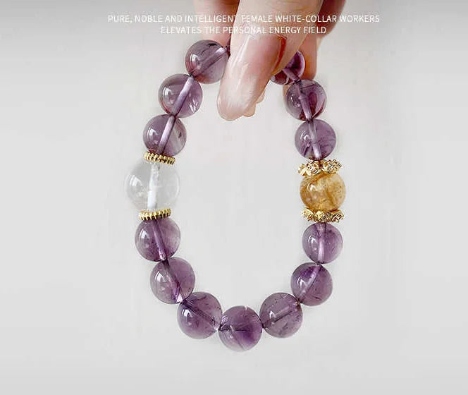 Purple Star River|Amethyst·Citrine·Clear Quartz Trio Energy Bracelet