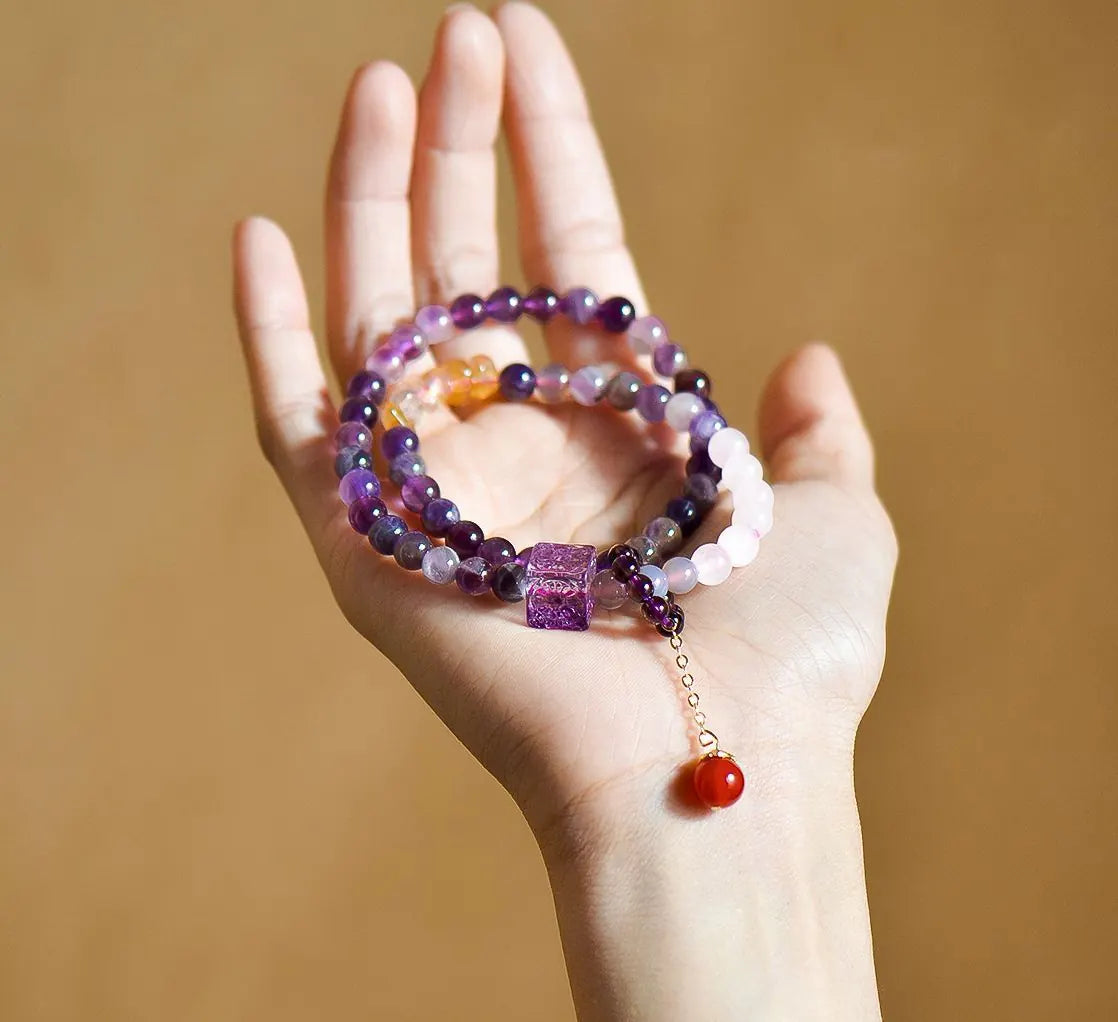 imalayan Serenity|Amethyst Double-Layer Bracelet with Rose Quartz Accents