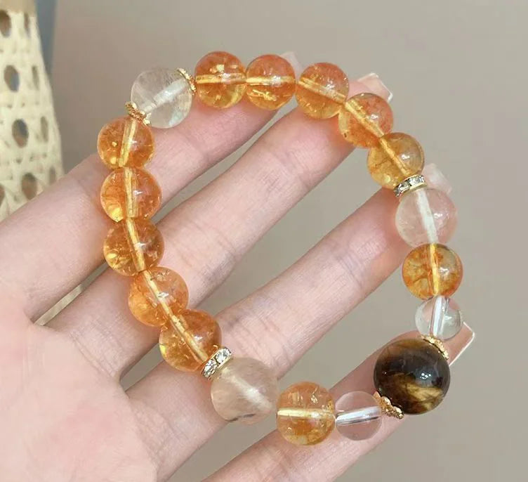 Citrine Single-Layer Bracelet|Tiger’s Eye Core·Himalayan Gold——A Wristbound Energy Amulet