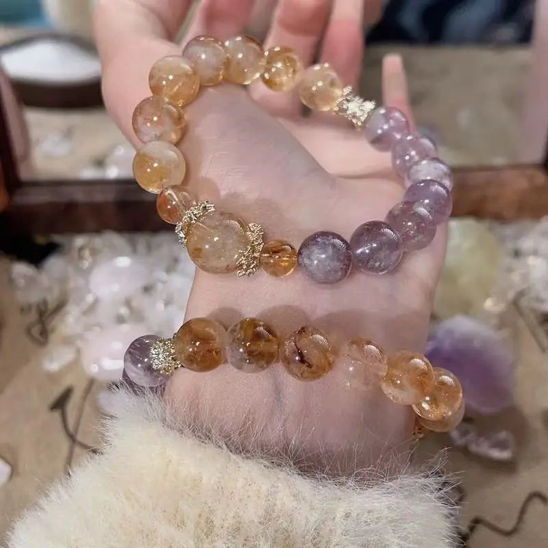Single-Layer Bracelet|Amethyst & Citrine · Himalayan Harmony——Your Wrist’s Natural Symphony