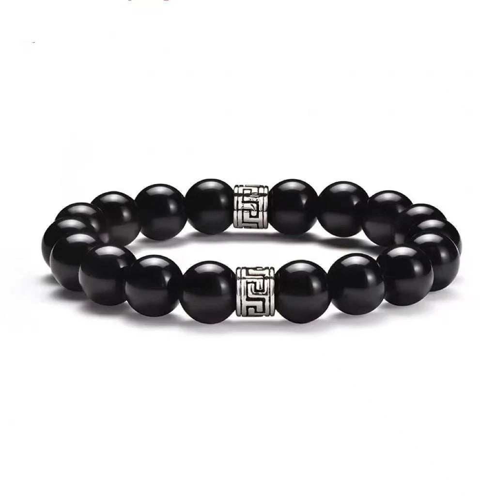 Obsidian Pi Xiu Bracelet|Midnight Cosmos·Silver Glyphs——Your Portable Energy Field