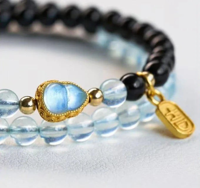 Sacred Duo|Tibetan Aqua-Obsidian Mala