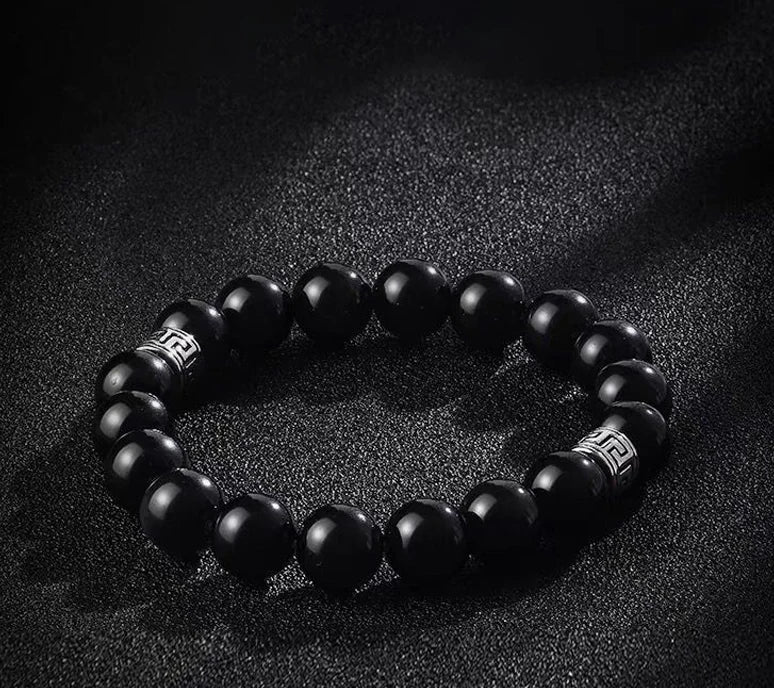 Obsidian Pi Xiu Bracelet|Midnight Cosmos·Silver Glyphs——Your Portable Energy Field