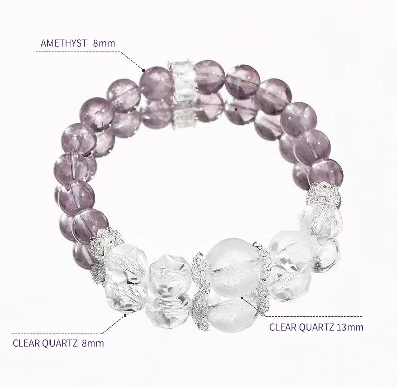 Himalayan Pilgrimage|Amethyst & Clear Quartz Single-Strand Bracelet