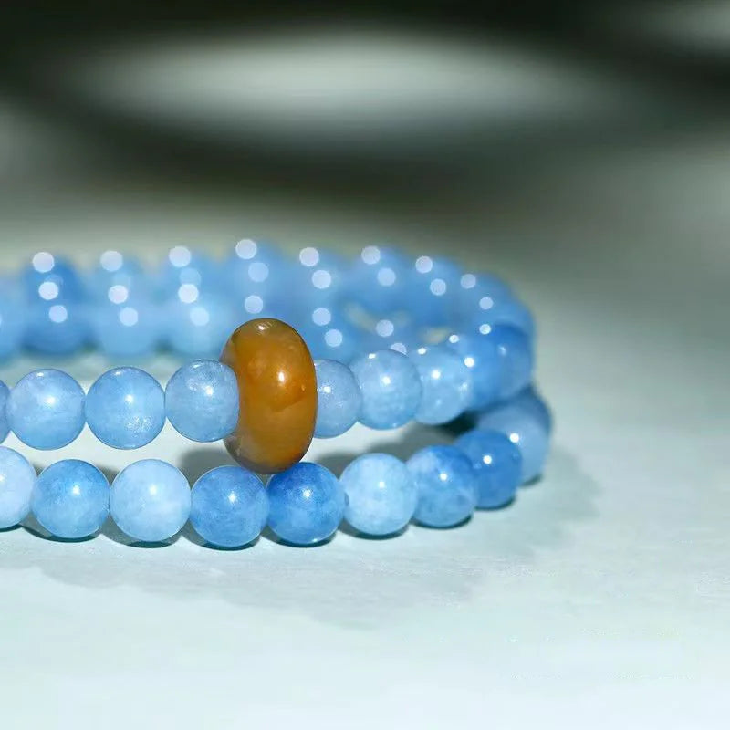 Himalayan Tides|Aquamarine & Clear Quartz Dual-Strand Bracelet