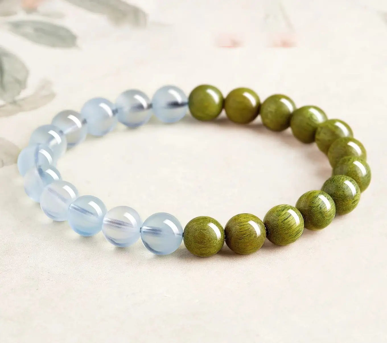 Himalayan Heaven & Earth Mala - Blue Quartz & Green Sandalwood 10mm Beads