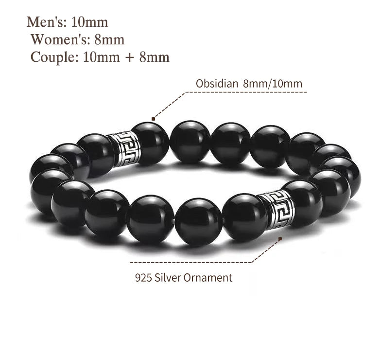Obsidian Pi Xiu Bracelet|Midnight Cosmos·Silver Glyphs——Your Portable Energy Field