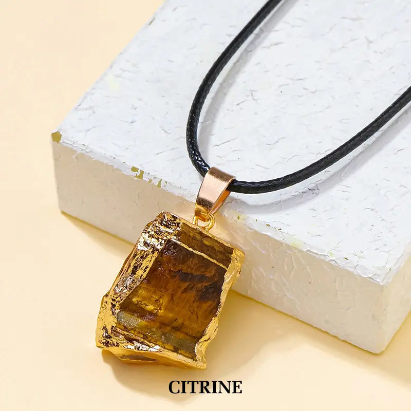 Raw Crystal Pendant | Handcrafted Hammered Edging & Uncut Stone Design Nature’s Energy Encased in Metal