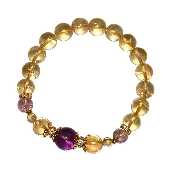 Citrine Single-Layer Bracelet｜Amber Glow with Amethyst Core·Himalayan Light——Your Wristbound Energy Treasure