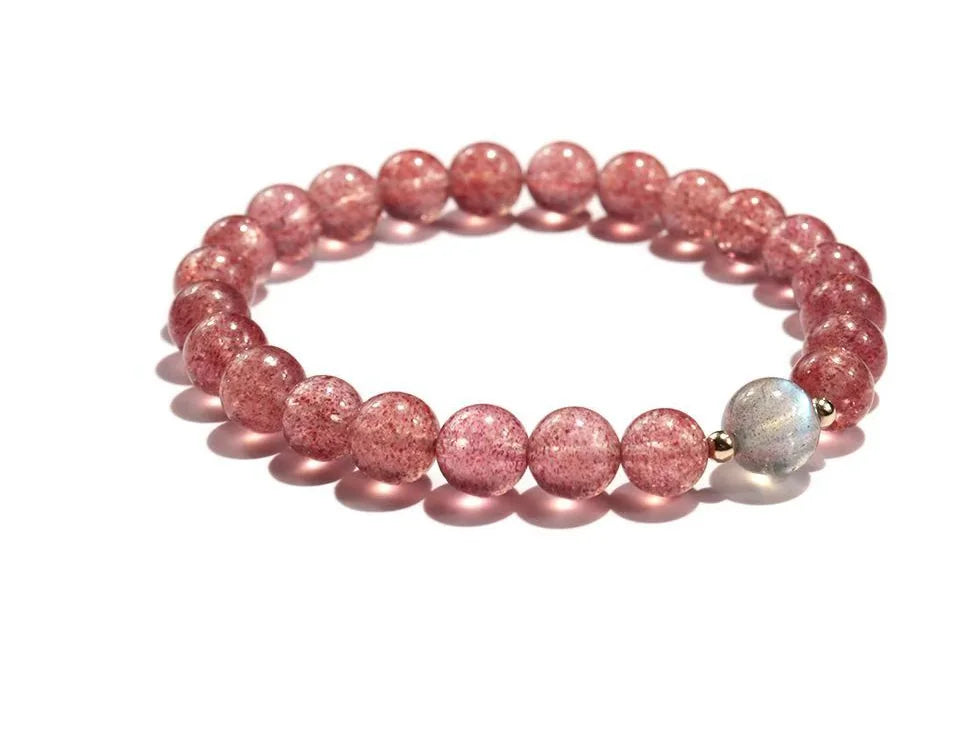 Strawberry Quartz Bracelet | Accented withLabradorite · Tibetan Artisan Craftsmanship