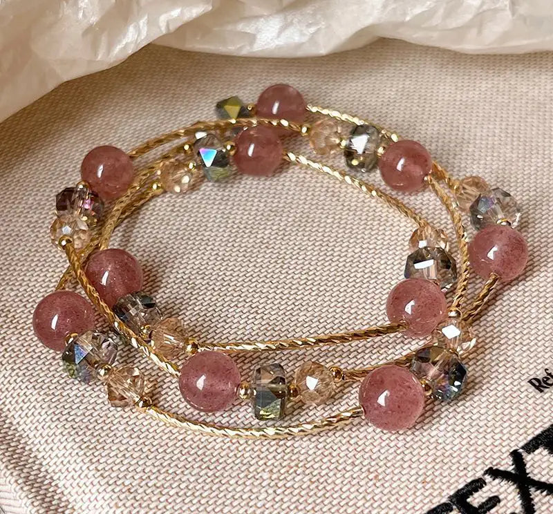 Himalayan Geometric Fusion | Smoky Quartz, Strawberry Quartz &amp; Metal Link Bracelet Sacred Geometry of the Himalayas