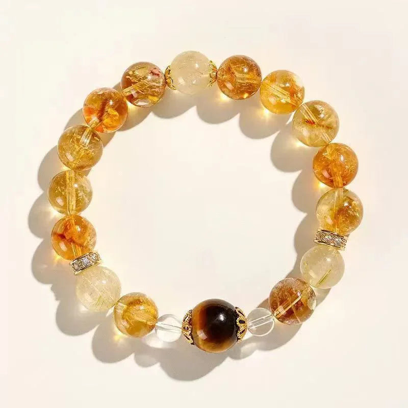 Citrine Single-Layer Bracelet｜Tiger’s Eye Core·Himalayan Gold——A Wristbound Energy Amulet