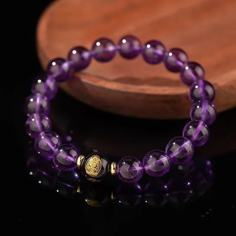 Amethyst &amp; Obsidian Guardian Bracelet｜Tibetan Night Sky · Dual Energy Harmony