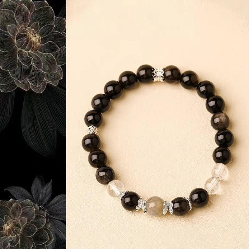 Tibetan Guardian Trio | Obsidian, Clear Quartz & Smoky Quartz Bracelet