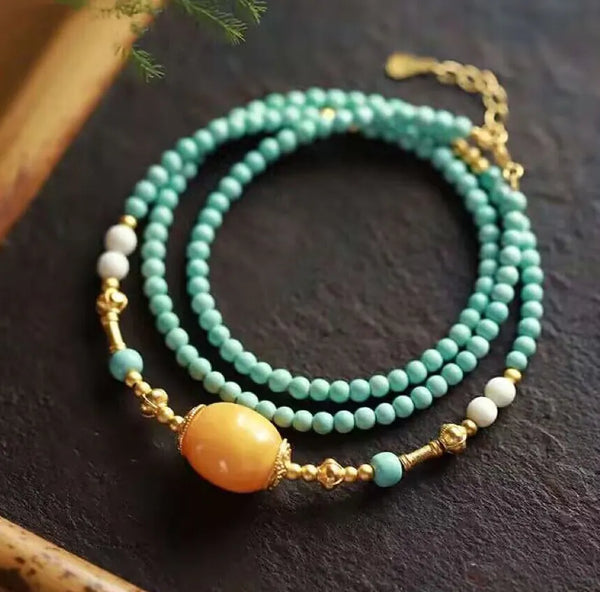 Turquoise Multi - Wrap Bracelet｜Golden Amber Glow·Healing Embrace