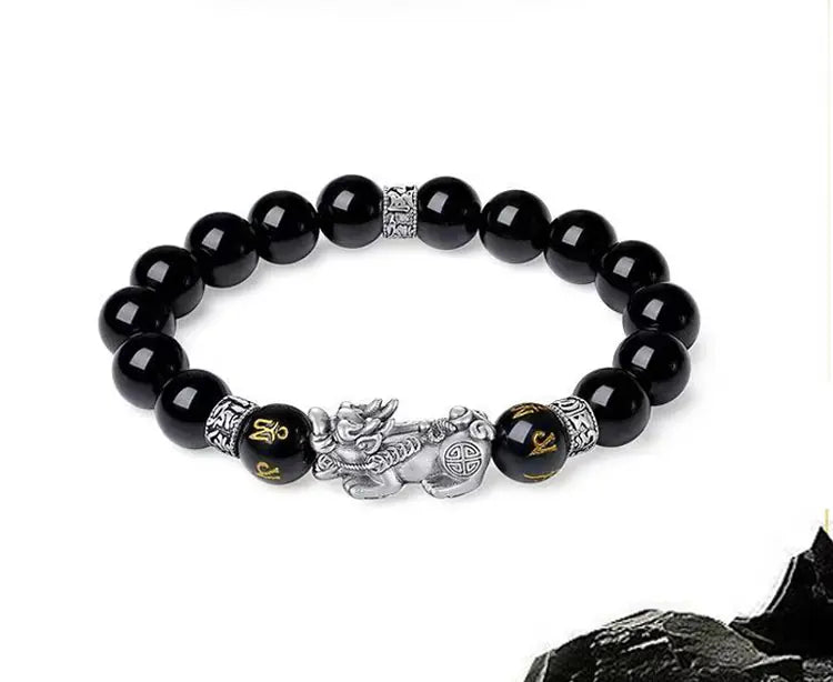 Obsidian Pi Xiu Bracelet｜Shadowlight Guardian·Silver Sentinel
