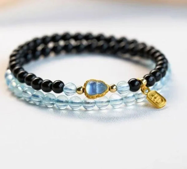 Sacred Duo｜Tibetan Aqua-Obsidian Mala