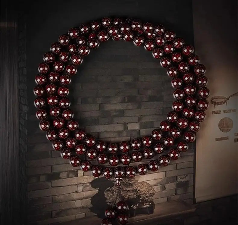 [Deep Jade] 108-Piece Antique Burma Rosewood Mala｜Scholars' Study Heirloom, Nature's Glass Patina