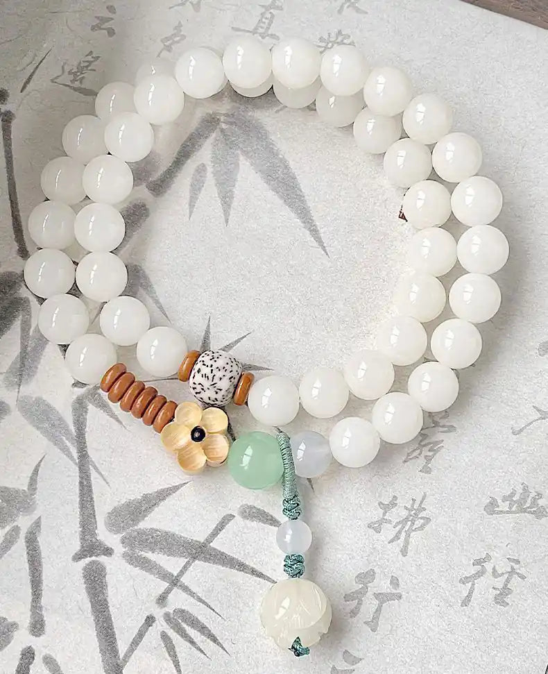 "Lotus Whispers" Double-Loop White Bodhi Bracelet