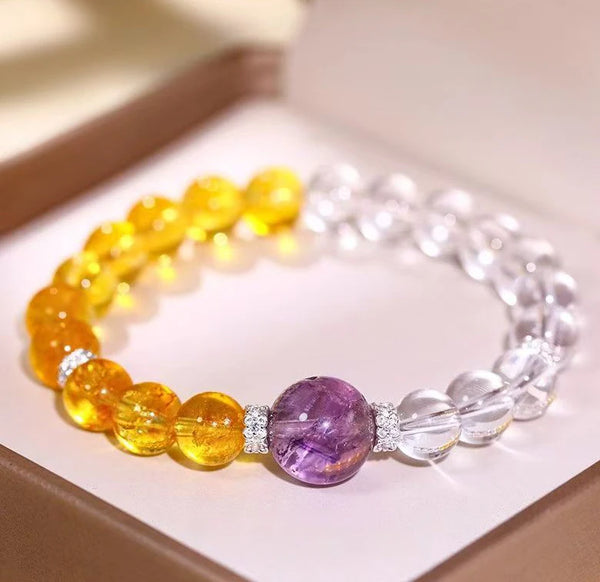 Tibetan Light Trinity | Clear Quartz, Citrine &amp; Amethyst Bracelet Himalayan Energy Alchemy