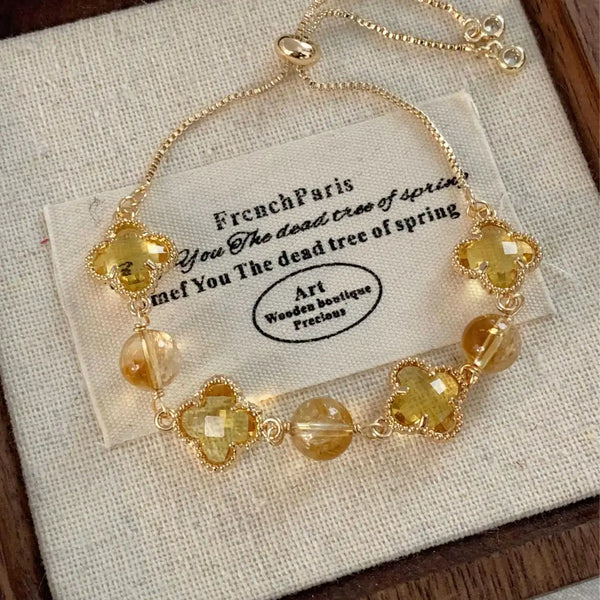 Citrine Single-Layer Bracelet｜Four-Leaf Clover·Himalayan Gold——A Lucky Charm of Prosperity